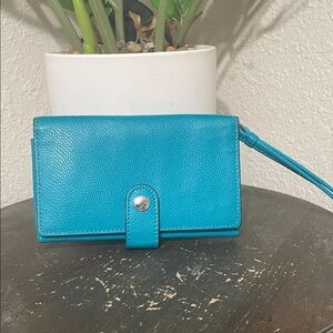 Coach Turquoise Leather Wallet with Strap